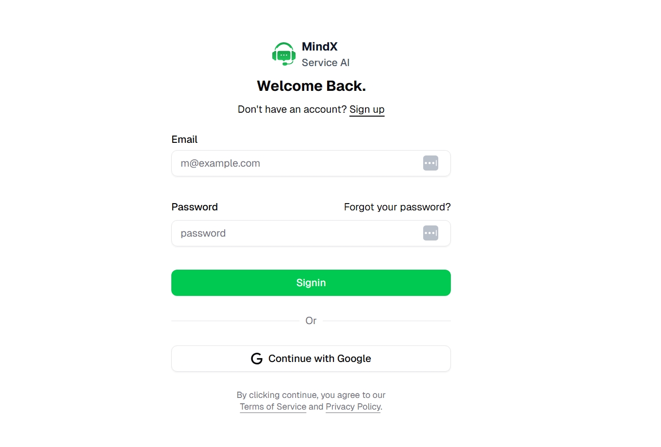 screenshot of MindX Service AI